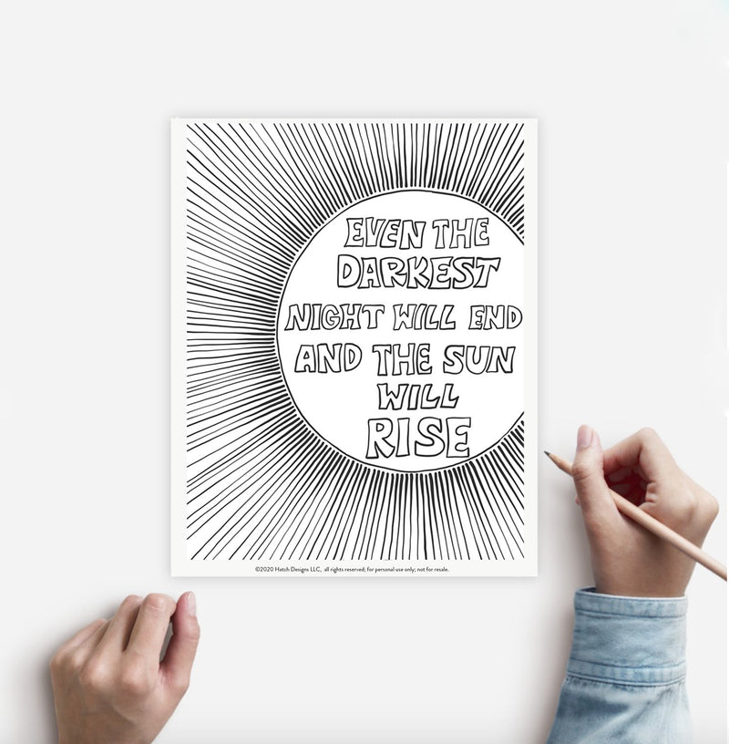 Coloring Page RISING SUN Instant Download