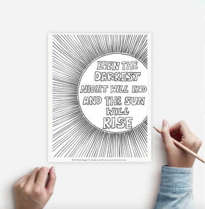 Coloring Page RISING SUN Instant Download